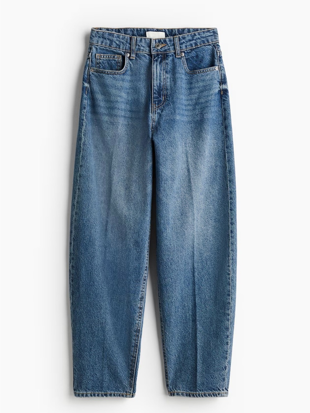 Creased Barrel/Tapered Blue Jeans